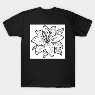 Black And White Lily Design T-Shirt